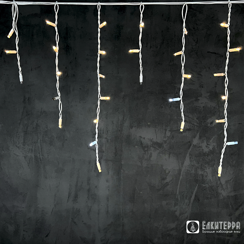 Бахрома светодиодная 3х0,6 м, Белый Резиновый провод, Аквастоп, Цвет свечения : Теплый белый с мерцанием